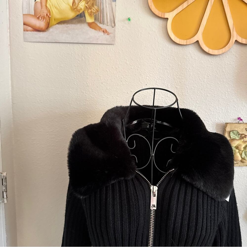 Cliche Faux Fur Collar Knit Zip Up Jacket M - Picture 2 of 7